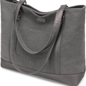 Laptop Bag for Women - Teacher Canvas Tote Bag with Compartments, Work Tote Bag